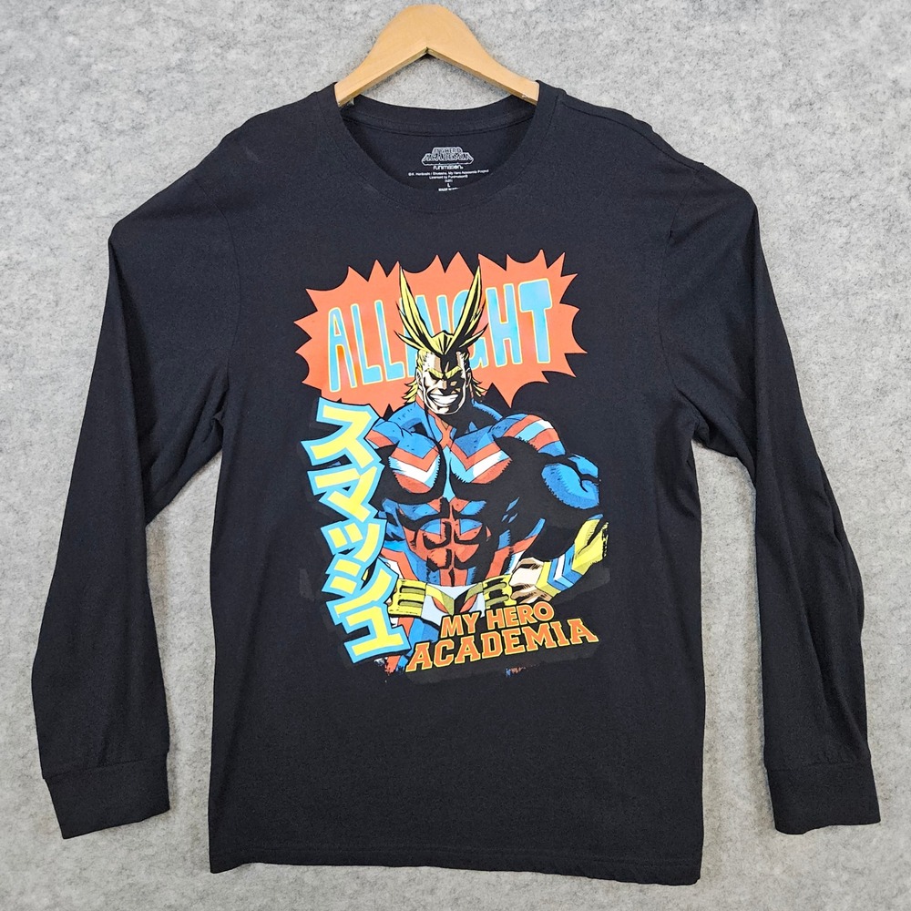 Funimation My Hero Academia‎ All Might Black Size L Long Sleeve Tee T-Shirt Logo